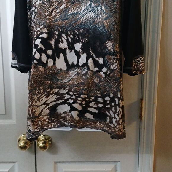 Libra multi print tunic black white tan  blouse Sz XL - Picture 6 of 9